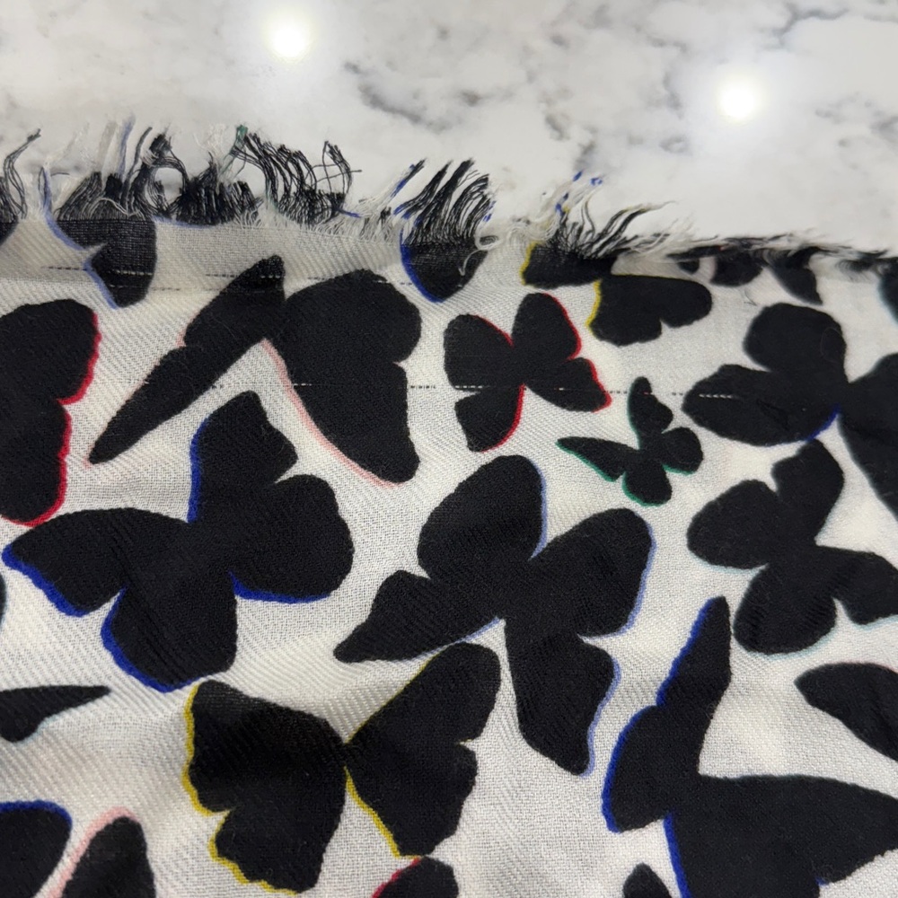 Kate Spade Black and White Butterfly Print Scarf - Picture 7 of 9